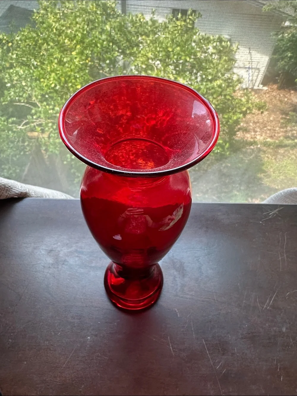 Deep Red 9” Blown Glass Vase with Flared Rim made in Mexico